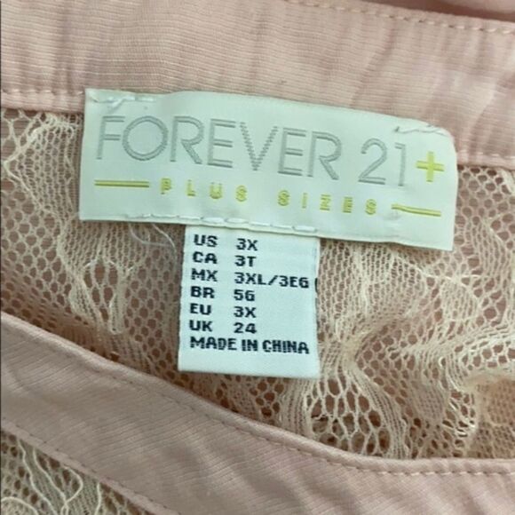Forever 21 Plus 3X Blush Pink Lace Button Down Blouse Romantic Sheer Top - Picture 3 of 3